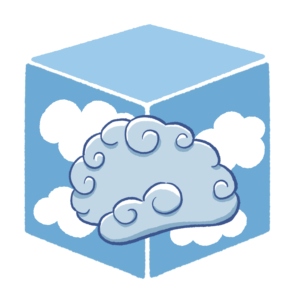 cartoon brain made of clouds, with a background of clouds