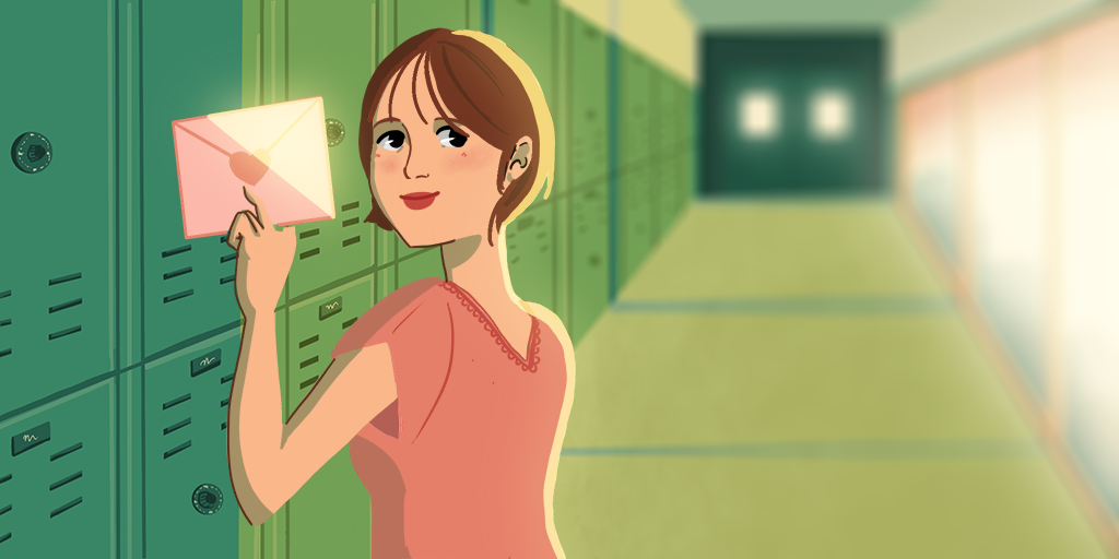 a woman slipping a letter into a locker